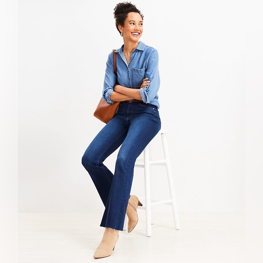 LOFT Fresh Cut High Rise Slim Flare Jeans in Dark Wash